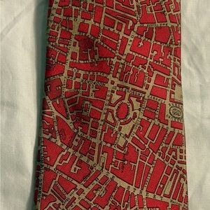 Civitas London Street Map Red and Tan Pattern Tie 100% Silk